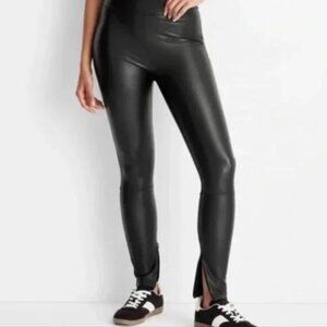 A New Day Women's Small Black High Rise Faux Leather Leggings Ankle Zip Slim Fit